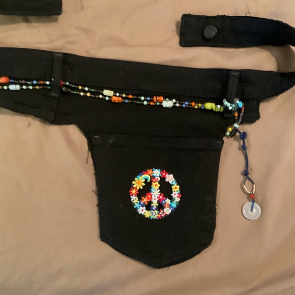 Redesigned handcrafted black denim single pocket belt 40in button hole to button - Picture 3 of 3